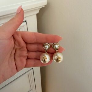 Tory Burch Gold and Pearl Drop Earrings